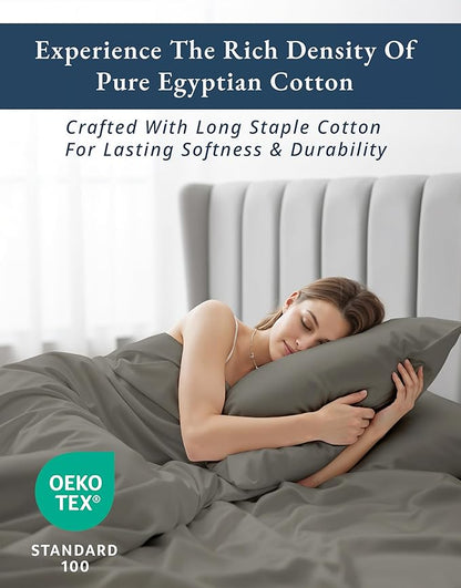 LANE LINEN 100% Egyptian Cotton California King Sheets Set, Soft & Comfy No Pill Fade Resistant Oeko-Tex Certified Cotton Sheets Cal King Size Set, 15" deep Pokcet Sheets - Charcoal