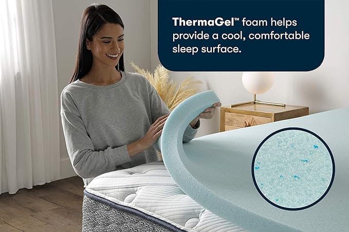 Serta ThermaGel Cooling, Pressure-Relieving Memory Foam Mattress Topper, 2 Inch, Twin XL, Blue