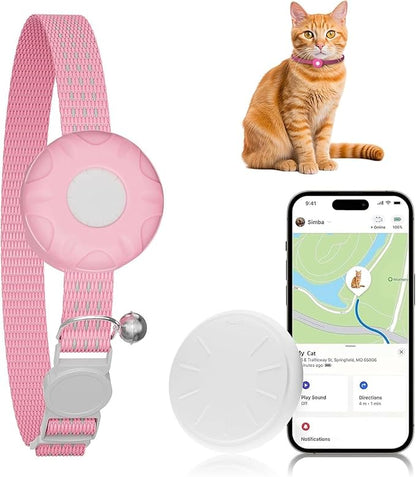 GPS Tracker for Cats (iOS Only), MINI GPS Cat Tracker, Real-Time Location Pet Tracker, No Monthly Fee, Compatible with Apple Find My,Anti-Lost,Trackers Finder Tag for Vehicles, Pets,Kids, Items (Pink)