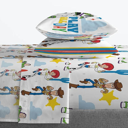 Jay Franco Kids Sheet Set with Fitted, Flat Sheets & Pillow Cover - Ultra-Soft Bedding with Pillowcase for Room Decor, White - Toy Story, 4 Piece Full