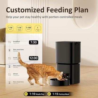 Automatic Cat Feeder, 5G WiFi APP Control Automatic Pet Feeder, 5L Cat Dry Food Dispenser with Remote Feeding,10 Meals Programmable 1-15 Portion Control Auto Dog Feeders for Cats,Puppy