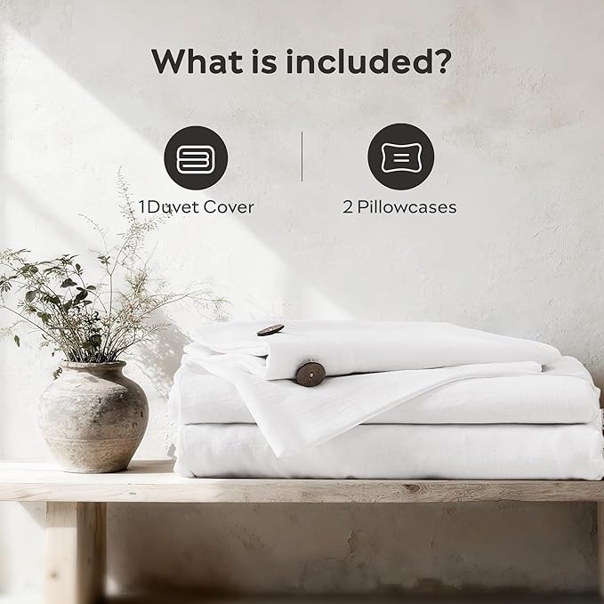 JELLYMONI Washed Cotton Duvet Cover - Off White, King Size 104x90 Inches, 3-Piece Bedding Set with Button Closure, Includes 1 Duvet Cover & 2 Pillowcases (Comforter Not Included)