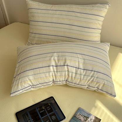 EAVD Vintage Colorful Striped Comforter Set Queen Soft Cotton 3-Piece Retro Vertical Striped Bedding Set with 2 Pillowcases Boho Geometric Comforter Set for All-Season(Purple&Yellow&Blue, Queen)