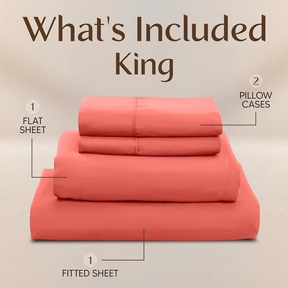 Utopia Bedding King Size Sheet Set – 4 Piece Bed Sheets, Soft and Breathable Microfiber, Includes 1 Fitted Sheet, 1 Flat Sheet and 2 Pillowcases – Oeko Tex (Coral)