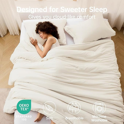 MUXHOMO California King Comforter Set, All Season Ultra Soft Down Alternative Bedding - 3 Piece Lightweight Bed Set Includes 1 Comforter (104"x96") and 2 Pillow Shams (20"x36"), Ivory
