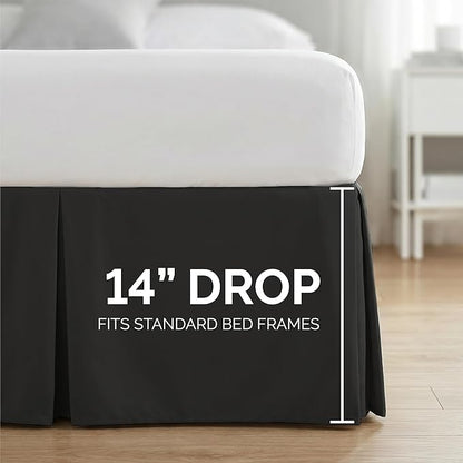 Southshore Fine Living, Inc. Pleated Full Size Bed Skirt 14 Inch Drop - Fade Resistant Dust Ruffle, Black Bed Skirt Full Size - Wrinkle Resistant, Easy Care, to Hide Under-Bed Storage - Black