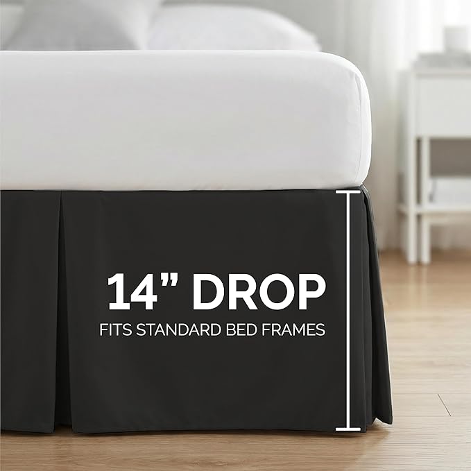 Southshore Fine Living, Inc. 14 Inch Bed Skirt King Size - Pleated Dust Ruffle for King Size Bed 14 Inch Drop - Pet Hair Resistant Bedskirt, Durable Easy Care, Double Brushed Microfiber - Black