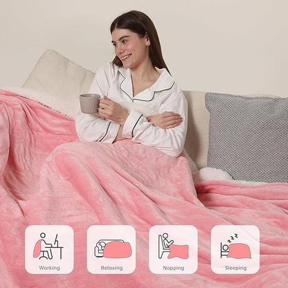 ESTINGO Electric Heating Blanket King Size, Heated Electric Blanket with 5 Heating Levels & 10 Hours Auto Off, Machine Washable Plush Heated Blanket 100" x 90", Pale Pink