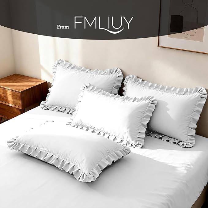 Ruffle Pillow Cases Standard Size Set of 2 –Soft Wrinkle Resistant Brushed Microfiber Ruffled Pillowcases –Envelope Pillow Shams Cover Festive Gift for Hotels,Guest Rooms 20x26 Inch (White)