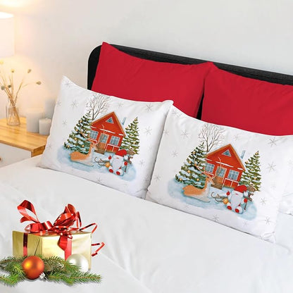 YIYEA Christmas Pillow Cases Standard Size Set of 4, Ultra Soft Double Brushed Microfiber Red Pillowcases and Christmas Pillow Covers, Envelope Closure, Fade Resistant (20"x26")