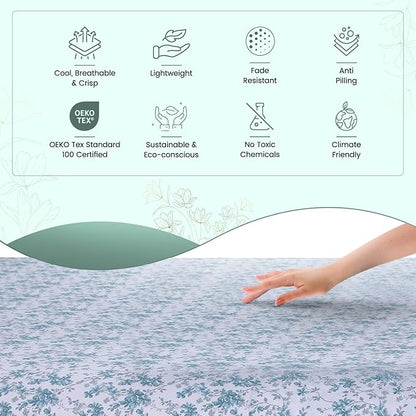 Feather & Stitch Softest 100% Cotton Sheets, 300 Thread Count Percale Weave Bedding, 16" Deep Pocket, Cooling Sheets, Breathable Bed Set, Hotel Premium Quality (King, Blue Floral)