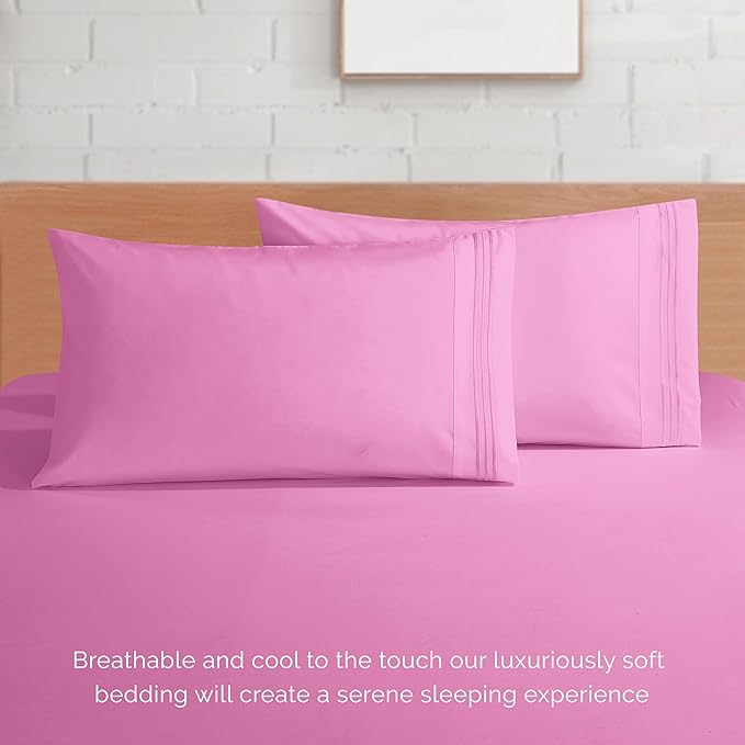 Elegant Comfort Luxurious 1500 Premium Hotel Quality Microfiber 4-Piece Sheet Set, 18-24 Inches Deep - Extra Deep Pocket Sheets - Ultra Soft 4PC Deep Pocket Sheets, Twin/Twin XL, Light Pink