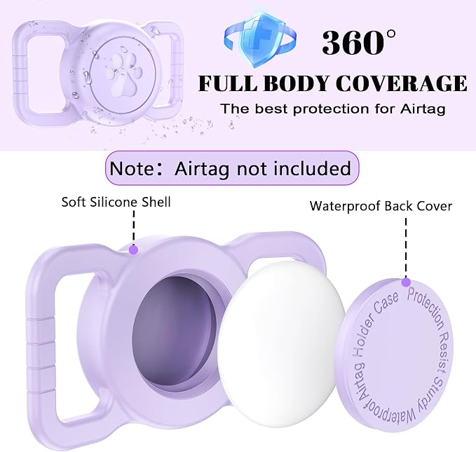 SANKALA Airtag Dog Collar Holder, Purple, 1 Pack | Silicone Full Body Covered, Anti-Lost Protective, Fits All Width Collars, for Apple AirTag(Gen 1 & 2), Signal Friendly