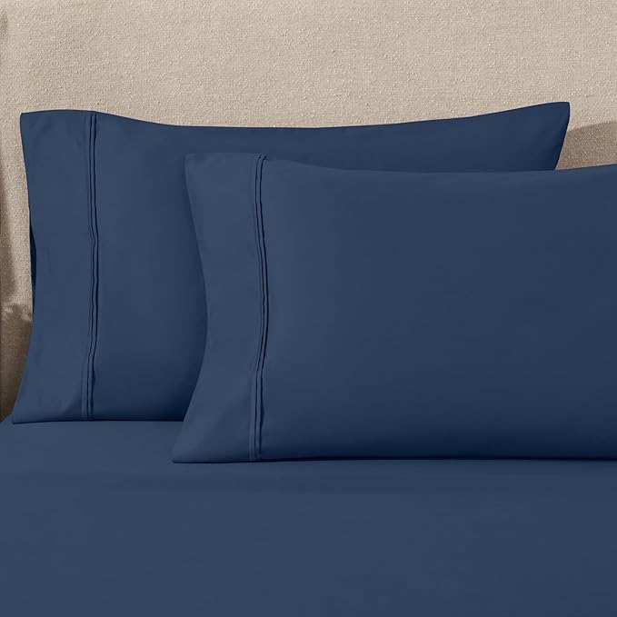 1200 Thread Count 100% Egyptian Cotton, Soft and Breathable, 2-Piece King Pillowcase Set Solid, Navy Blue
