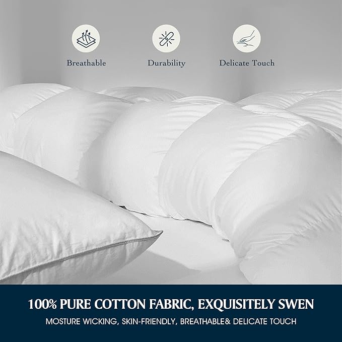 Serta Goose Feather Down Fiber Cotton Comforter King Size - 100% Cotton Duvet Insert - Hotel Luxury Hypoallergenic Bedding Comforter Light Warmth 106 x 90 Inch White
