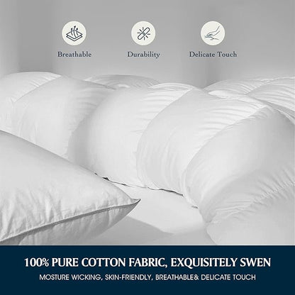 Serta Goose Feather Down Fiber Cotton Comforter King Size - 100% Cotton Duvet Insert - Hotel Luxury Hypoallergenic Bedding Comforter Extra Warmth 106 x 90 Inch White