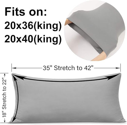 2-Pack Stretch King Pillow Cases - Jersey Knit & Ultra Soft Envelope Closure Pillowcases T-Shirt Like Microfiber Blend - Suitable for 20x36/20x40 King Size Set of 2, Light Gray