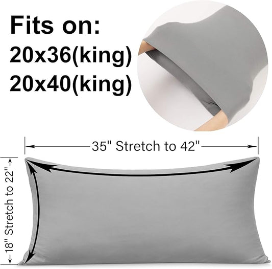 2-Pack Stretch King Pillow Cases - Jersey Knit & Ultra Soft Envelope Closure Pillowcases T-Shirt Like Microfiber Blend - Suitable for 20x36/20x40 King Size Set of 2, Light Gray