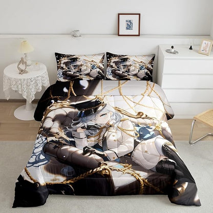 Erosebridal 3D Anime Uniform Girl Queen Size Comforter Sets,Japanese Style Cartoon Bedding for Boys Girls Teen Cute Kawaii Room Decor, Sailor Suit Duvet Set Anime Cyber Retrofuturism Homebody Quilt