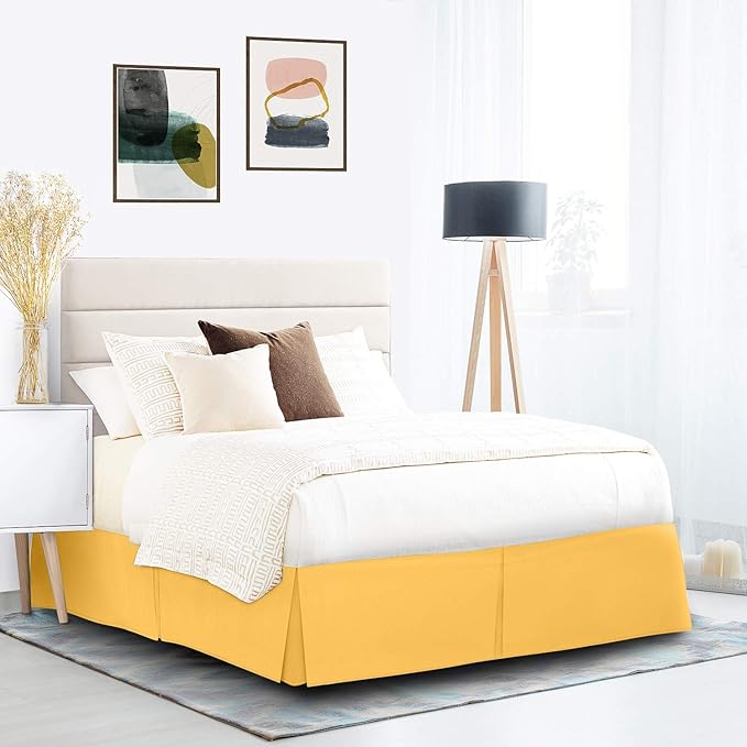 Nestl Yellow Bed Skirt Cal King Size - Cal King Bed Skirt 14 Inch Drop - Brushed Microfiber Bed Skirts - Hotel Quality Pleated Bed Skirt - Shrinkage & Fade Resistant
