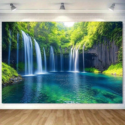 FENDROM Nature Waterfall Tapestry, Majestic Waterfall Landscape Through a Window Imaginary Secret Paradise Print, Wide Wall Hanging for Bedroom Living Room Dorm