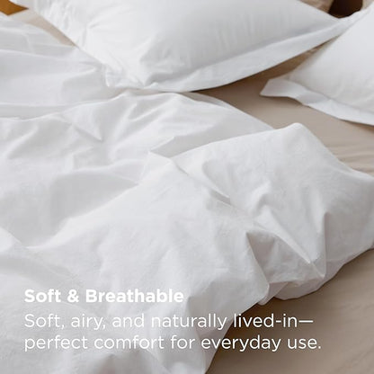 Bedsure 100% Washed Cotton Duvet Cover Oversized King - Bright White Minimalist Cotton Duvet Cover Linen Like for All Seasons - Plain Simple Bedding Set (Bright White, Oversized King, 120"x98")