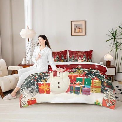 Castle Fairy Merry Christmas 7 PCS Comforter Set,Cartoon Snowman Christmas Trees Bedding Set for Kids Girls,Happy New Year Gifts Bed in a Bag with Comforter,Sheets and Pillow Cases,Full