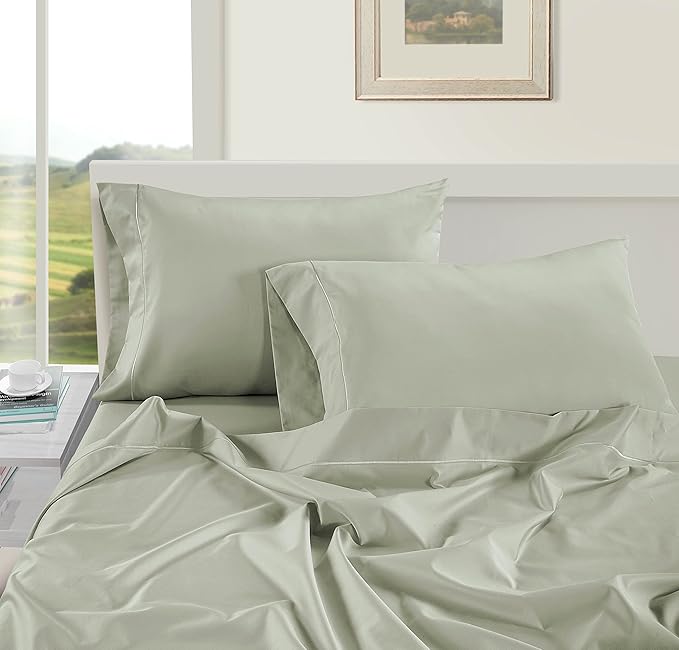 LANE LINEN Pillow Case Covers King Set of 2 100% Egyptian Cotton Sateen Soft Cool & Smooth 1000 Thread Count Cases - Mineral