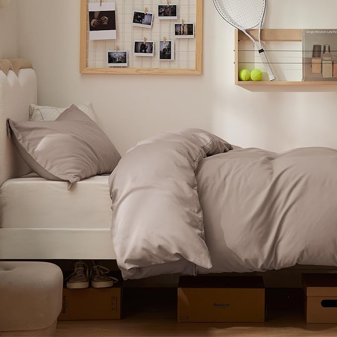 Bedsure Duvet Cover Twin/Twin XL Size - Soft Double Brushed Bedding Set for Kids & Adults, Zipper Closure, 2 Pieces, Includes 1 Duvet Cover (68"x90") & 1 Pillow Sham, NO Comforter, Light Khaki