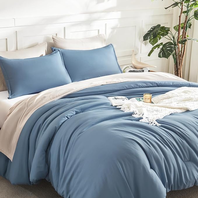 Litanika Grayish Blue Comforter Set Twin/Twin XL Size, 2 Pieces Lightweight Solid Bedding Comforter Set, All Season Fluffy Bed Set (66x90In Comforter & 1 Pillowcase)