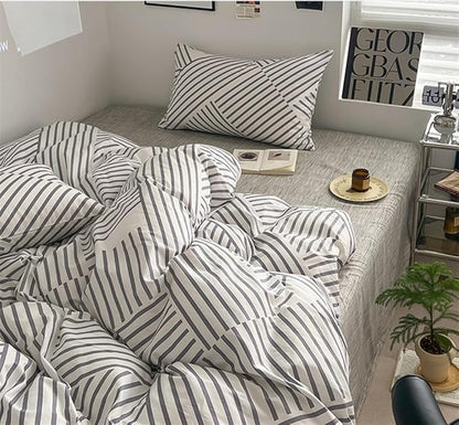 VM VOUGEMARKET Gray Striped Duvet Cover Set, 100% Cotton Geometric Bedding Set,3 Pieces Instagram Style Simple Modern Duvet Cover with 2 Pillowcases-Queen,Gray Stripes