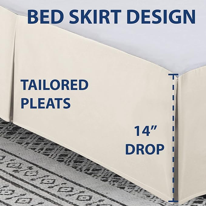 Cathay Home Double Brushed Microfiber Pleated Easy Fit Bed Skirt, Ultra Soft, Fade and Wrinkle Resistant - Coconut Milk, Full