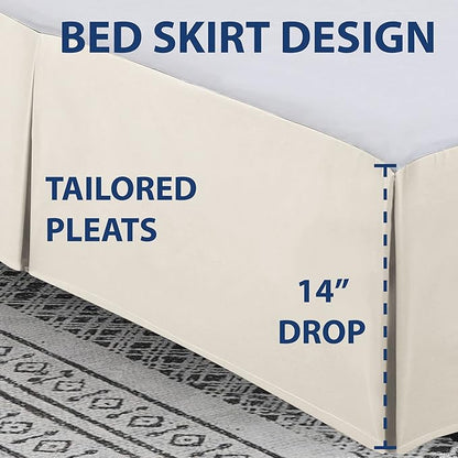 Cathay Home Double Brushed Microfiber Pleated Easy Fit Bed Skirt, Ultra Soft, Fade and Wrinkle Resistant - Coconut Milk, Full