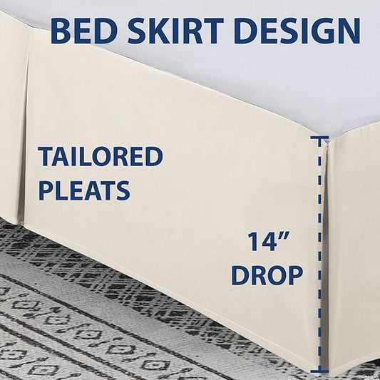 Cathay Home Double Brushed Microfiber Pleated Easy Fit Bed Skirt, Ultra Soft, Fade and Wrinkle Resistant - Coconut Milk, California King