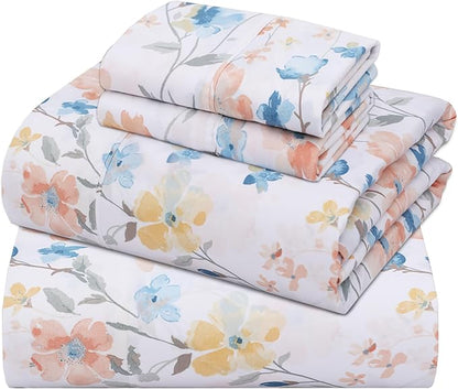 ZOYER 100% Cotton Sheets – Queen Size Percale Bedding, Cooling & Breathable, Durable with a Crisp, Soft & Comfortable Feel, 16" Deep Pocket, 4-Piece Set, Summer Spring