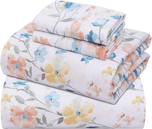 ZOYER 100% Cotton Sheets – Full Size Percale Bedding, Cooling & Breathable, Durable with a Crisp, Soft & Comfortable Feel, 16" Deep Pocket, 4-Piece Set, Summer Spring