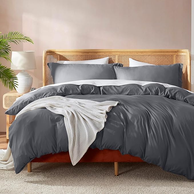 Nestl Dark Grey Duvet Cover Full Size - Soft Double Brushed Full Size Duvet Cover Set, 3 Piece, with Button Closure, 1 Duvet Cover 80x90 inches and 2 Pillow Shams