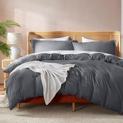 Nestl Dark Grey Duvet Cover Full Size - Soft Double Brushed Full Size Duvet Cover Set, 3 Piece, with Button Closure, 1 Duvet Cover 80x90 inches and 2 Pillow Shams
