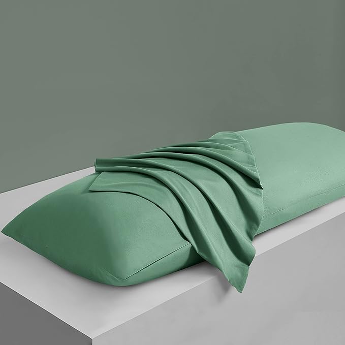 MILVOWOC 2Pcs Brushed Microfiber Body Pillowcases - 20 x 55 Inch, Dark Green Pillow Case Set Non Slip Envelope Pillow Cover with Moisture Absorption and Anti-Wrinkle