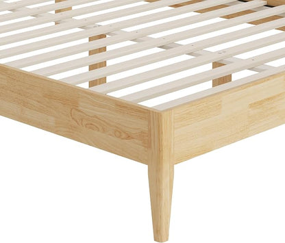 KISLOT Wood Bed Frame with USB & Type-C, Boucle Headboard, Oat, Queen | Platform Bed, Mattress Foundation, No Box Spring Needed, Easy Assembly