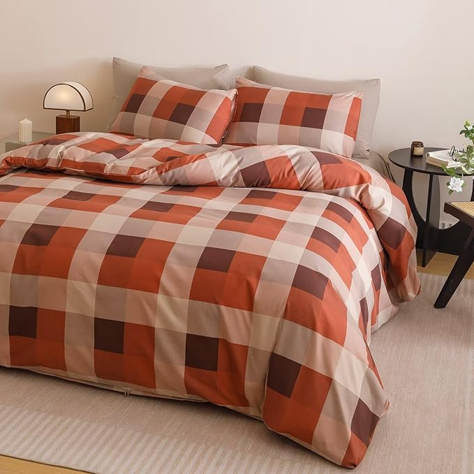 Houseri Red Plaid Comforter Set Full Vintage Grid Bedding Sets