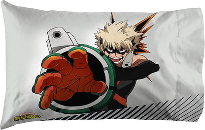 Jay Franco Kids Sheet Set with Fitted, Flat Sheets & Pillow Cover - Ultra-Soft Bedding with Pillowcase for Room Decor, White - My Hero Academia, 4 Piece Full