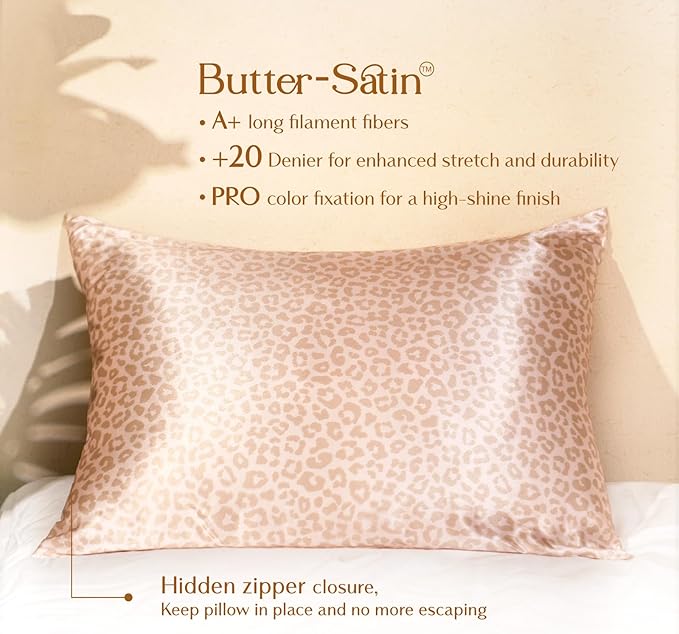 Yanibest 2 Pack Leopard Satin Pillowcase, Silk Pillow Cases for Hair and Skin with Zipper, Queen Pillow Cases Set of 2 for 20"x30", Exquisite Packaging for Women Men