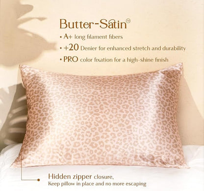 Yanibest 2 Pack Leopard Satin Pillowcase, Silk Pillow Cases for Hair and Skin with Zipper, Queen Pillow Cases Set of 2 for 20"x30", Exquisite Packaging for Women Men