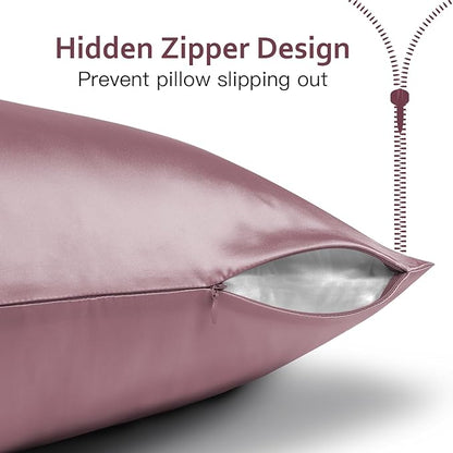 Ravmix Silk Pillow Cases with Zipper, 21momme Mulberry Silk Pillowcase for Hair Skin Health, Soft Smooth Breathable Cool Pillow Cover for Beauty Sleep with Gift Box 1PC(Queen 20"x30", Dark Pink)