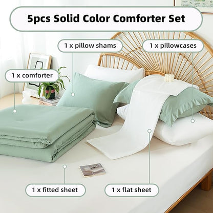 weigelia Twin Comforter Set 5 Pieces Sage Green Comforter Set Bed in a Bag Twin Bedding Set Soft Lightweight Comforters Set with Sheets for All Season