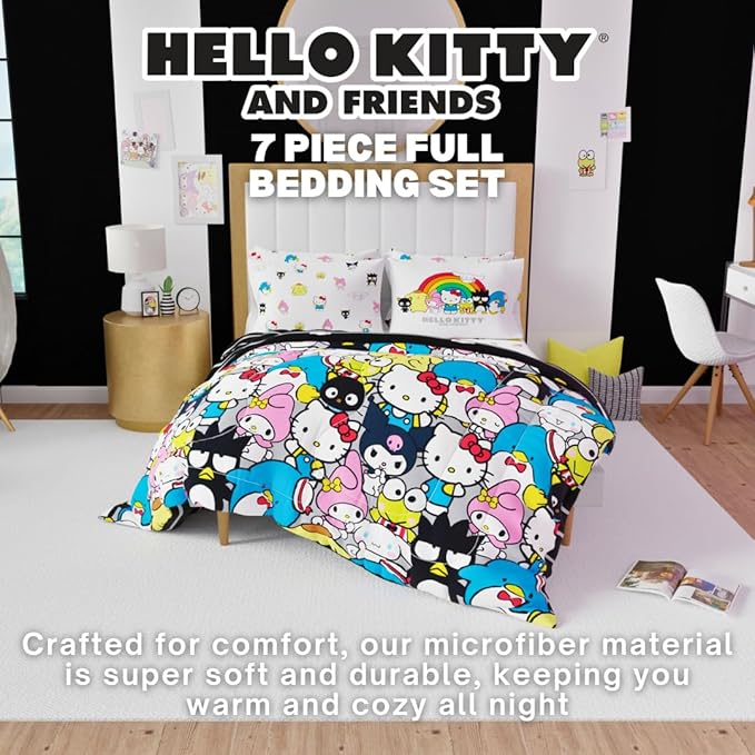Franco Collectibles Hello Kitty & Friends Bedding 7 Piece Super Soft Comforter and Sheet Set with Sham, Full, (Official Licensed Product)