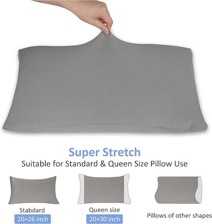 Jersey Knit Pillow Cases Standard/Queen Set of 2 - Grey Pillowcases with Ultra Soft T-Shirt Like Microfiber Blend - Envelope Closure & Suitable for Queen/Standard Pillows, Light Gray