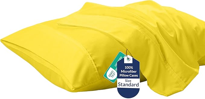 Royale Linens Standard Pillowcase Set of 2 - Bed Pillow Cover - 20"x26" - Pillowcases - 1800 Brushed Microfiber, Wrinkle & Fade Resistant - Soft & Cozy- Standard Size Pillow Case (STD, Yellow)