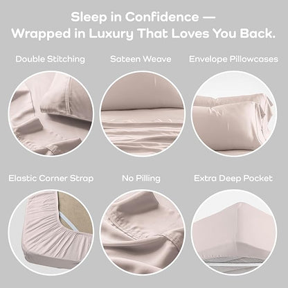 Olive + Crate Tencel Lyocell Eucalyptus Twin XL Sheets - Extra Long Sheet Set - Cooling Tencel Sheets for Hot Sleepers with 16 Inch Deep Pocket Fit - Barely Pink 3-Piece Set